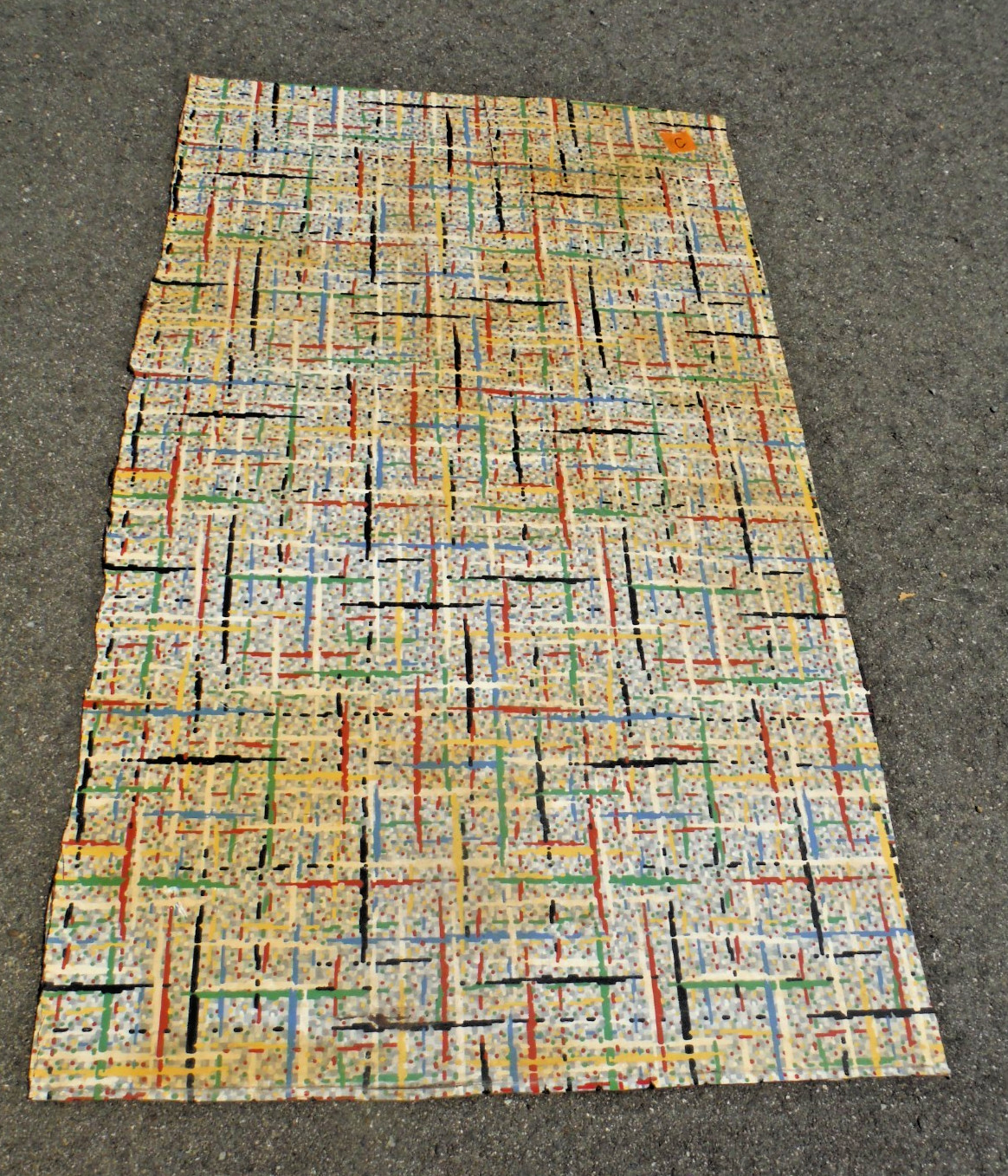 VTG~LINOLEUM FLOORING~M PIECE~33″x 58″~1950-60~MOVIE SET~MCM~GRAY GRID~PRIMARY C