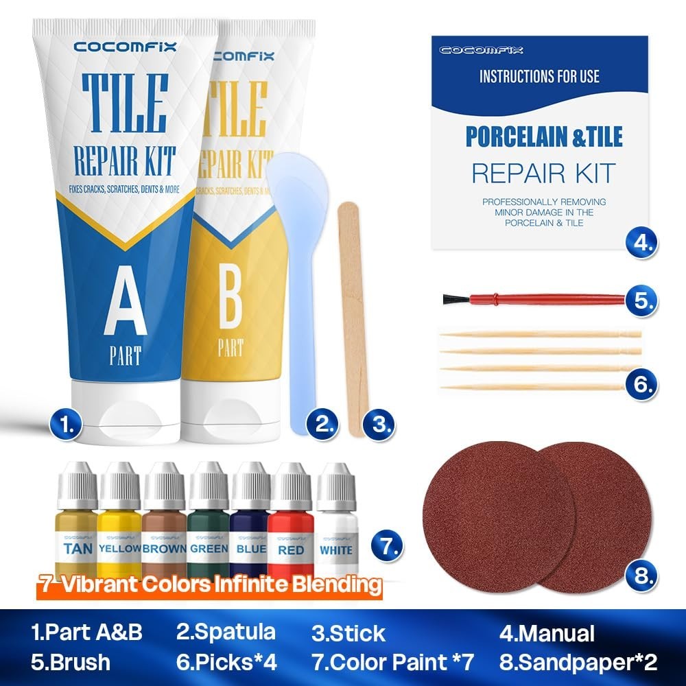 Tile Repair Kit, Ceramic Tile Chips & Cracks Repair KitColor Match, Porcelain…