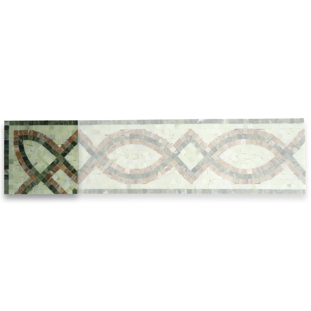 B0011CP Marble Mosaic Border Accent Tile Romanze Green Jade 5.9×5.9 Polished