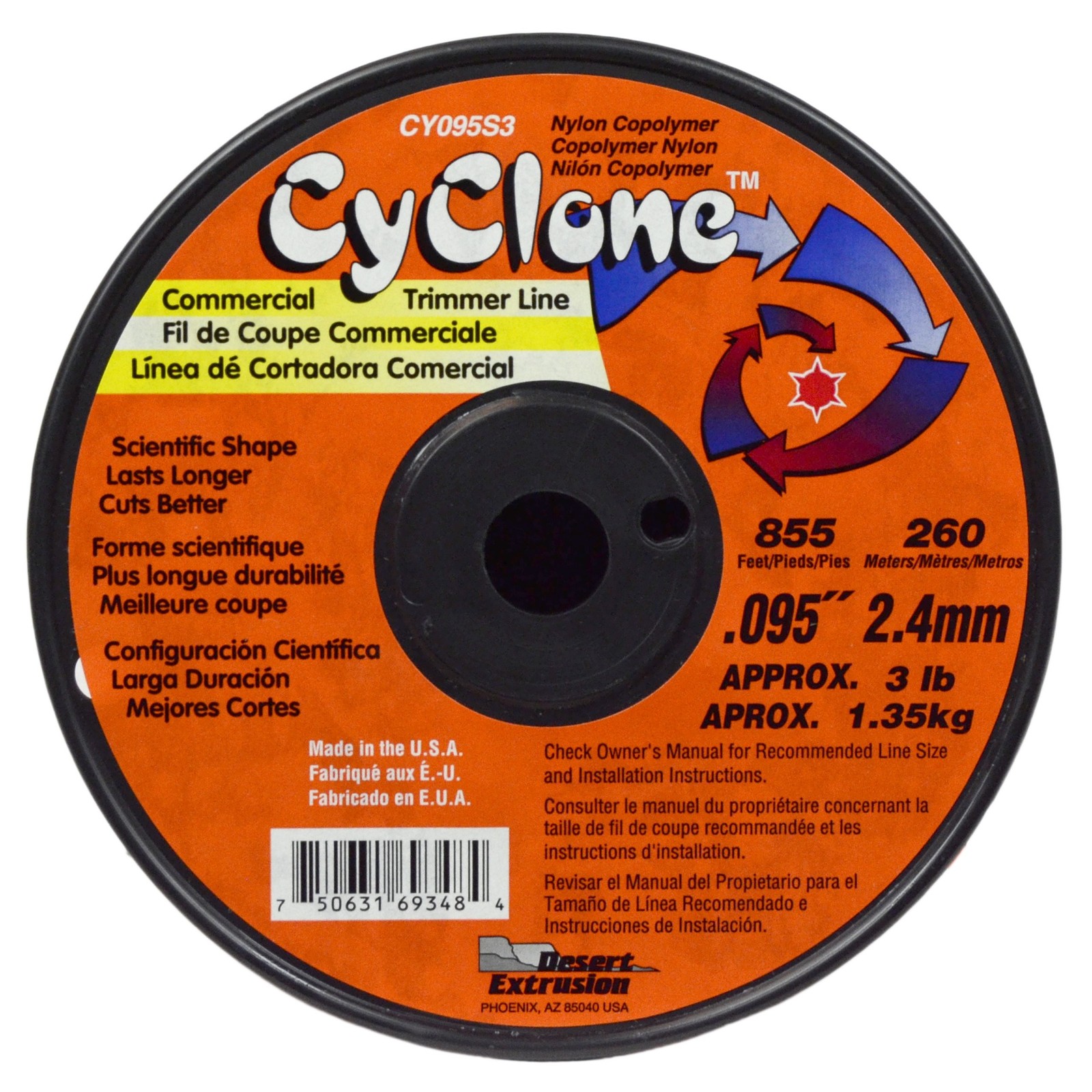 Desert Extrusion Cyclone CY095S3 .095″ x 855′ Commercial Trimmer Line Orange …