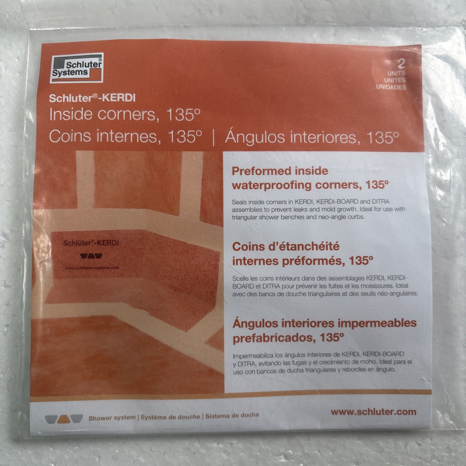 Kerdi-Kereck-F Pre-Formed 135 Waterproofing Inside Corners (2-Pack) KERECK135FI2