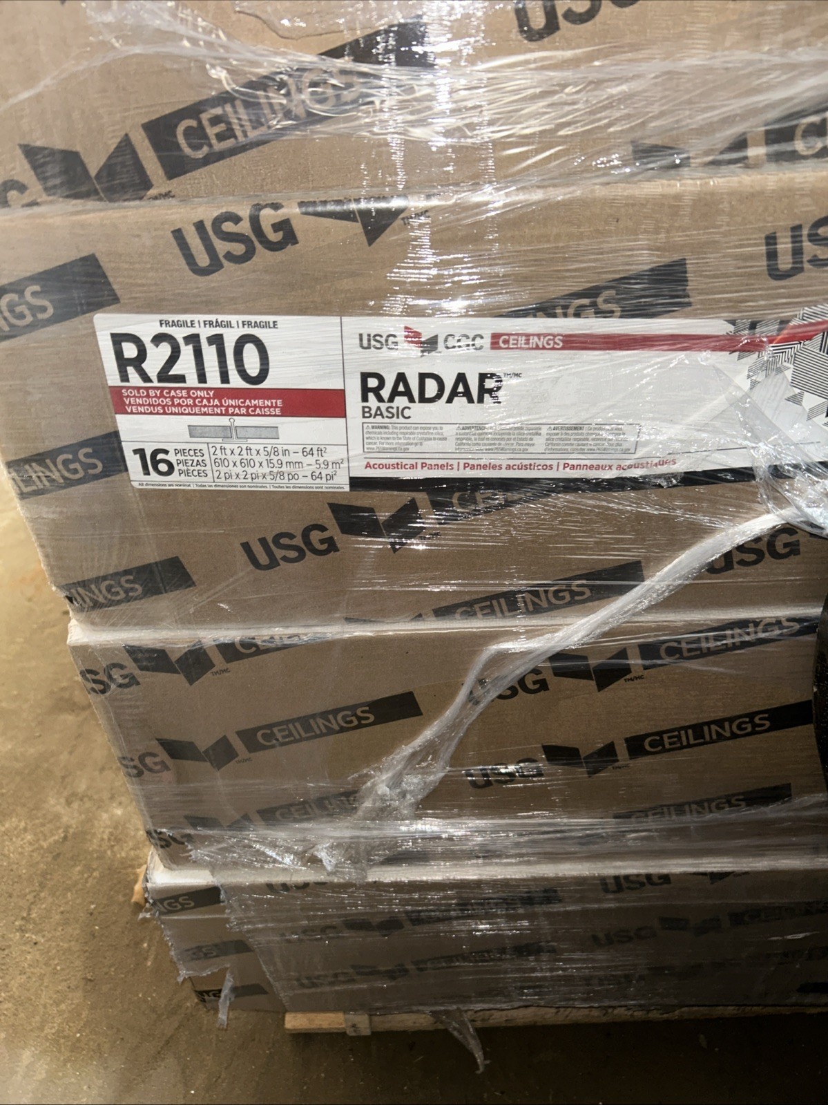 New USG R2110 Radar Ceiling Panels (16) 2’x2’x -5/8″, 64sq ft