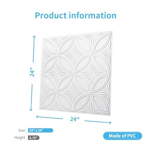 PVC Drop Ceiling Tile 2×2 ft White 12 Pack Glue Up 24×24 Panels Ceiling Wall