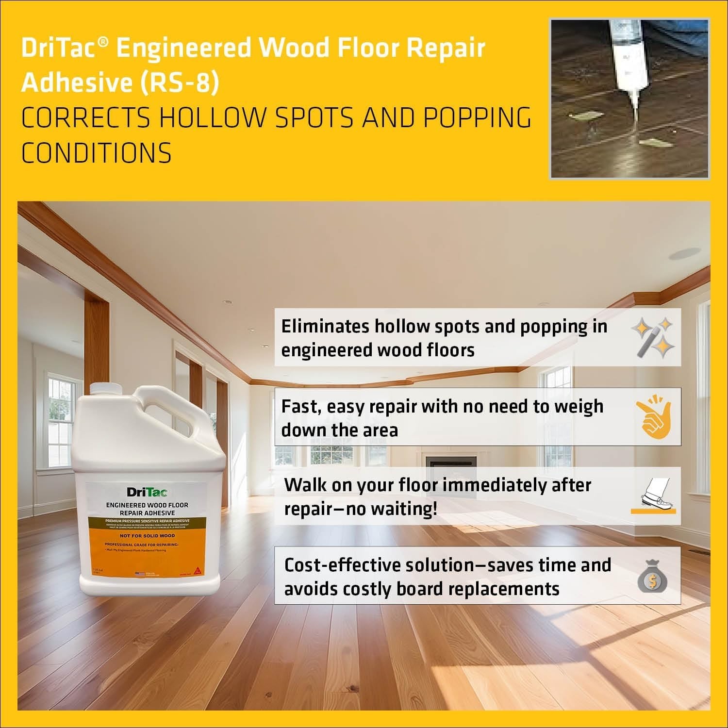Sika DriTac Wood Floor Repair Adhesive 1Gal Fix Gaps Stops Popping White