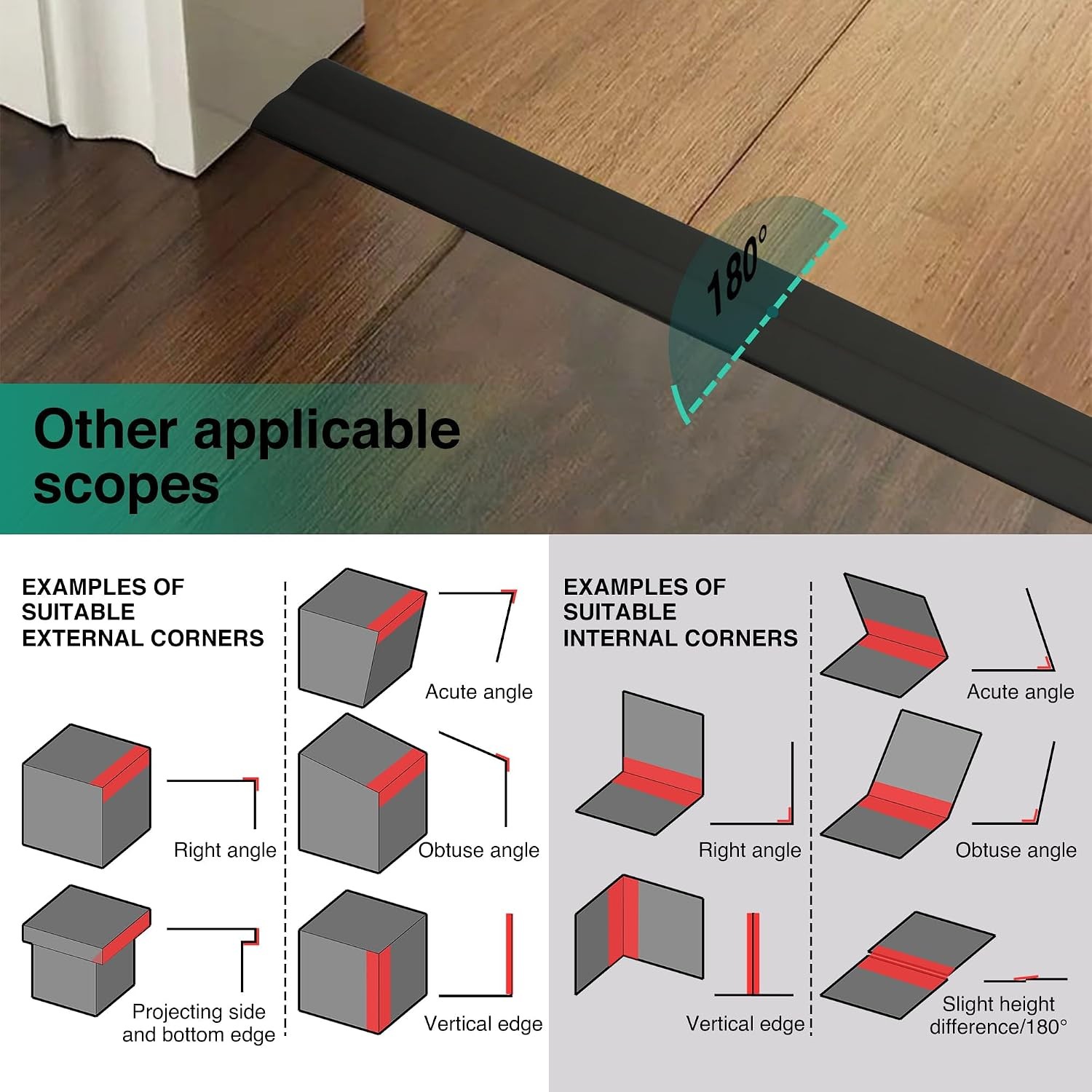Flexible Wall Corner Protector Molding Trim 10ft Black Self Adhesive Peel and