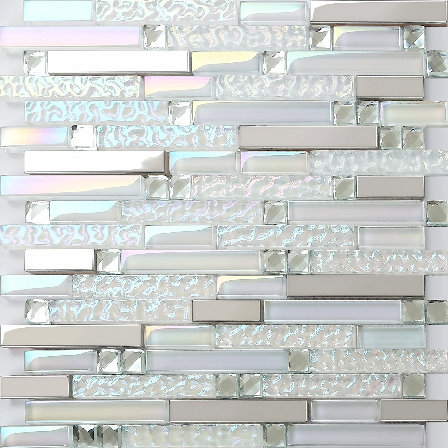 Glass Metal Tile Iridescent White Mirror Stainless Steel Linear Wall Tiles