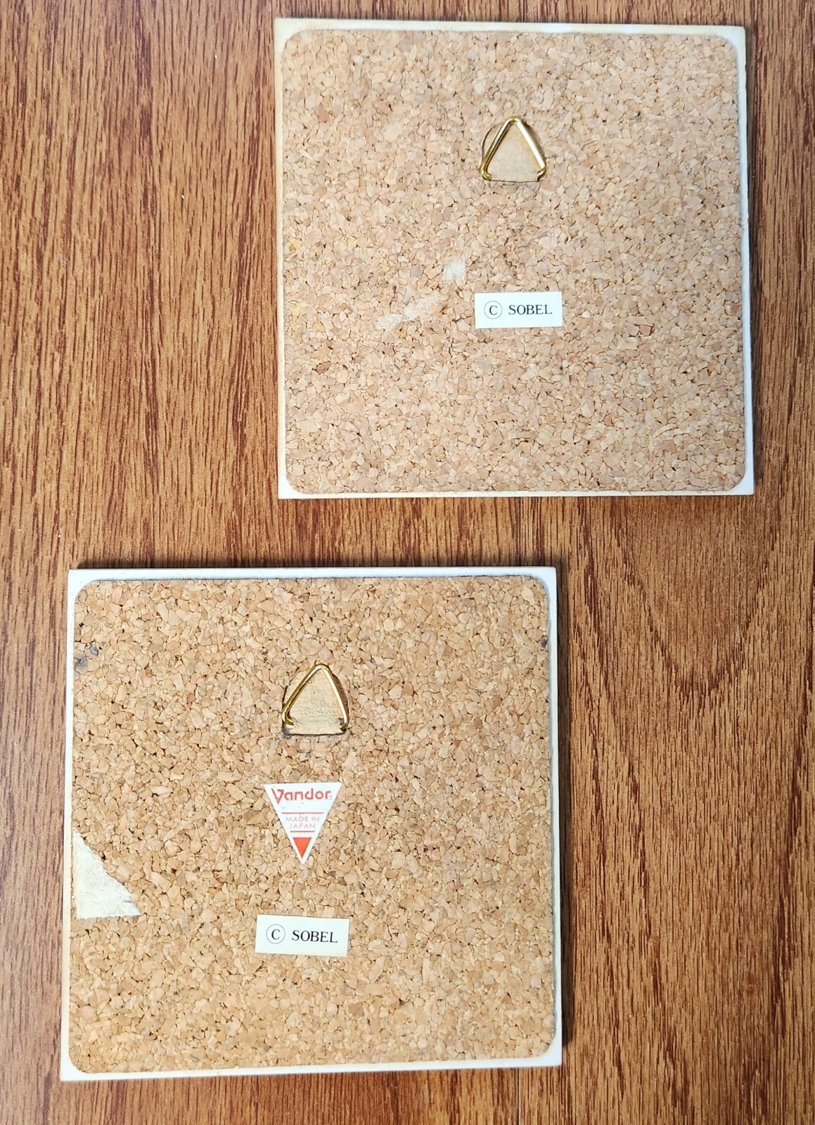 Set-of-2 VINTAGE Vandor 4.5” Ceramic Silkscreen Tile Trivet Wall Decor Cork Back
