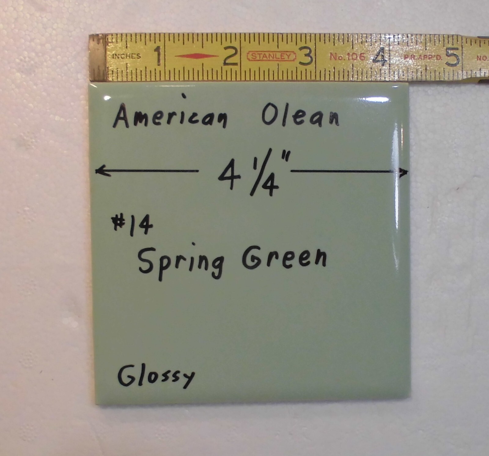 1 pc. Vintage Spring Green: 4-1/4″ Glossy Ceramic Tile by American Olean, NOS