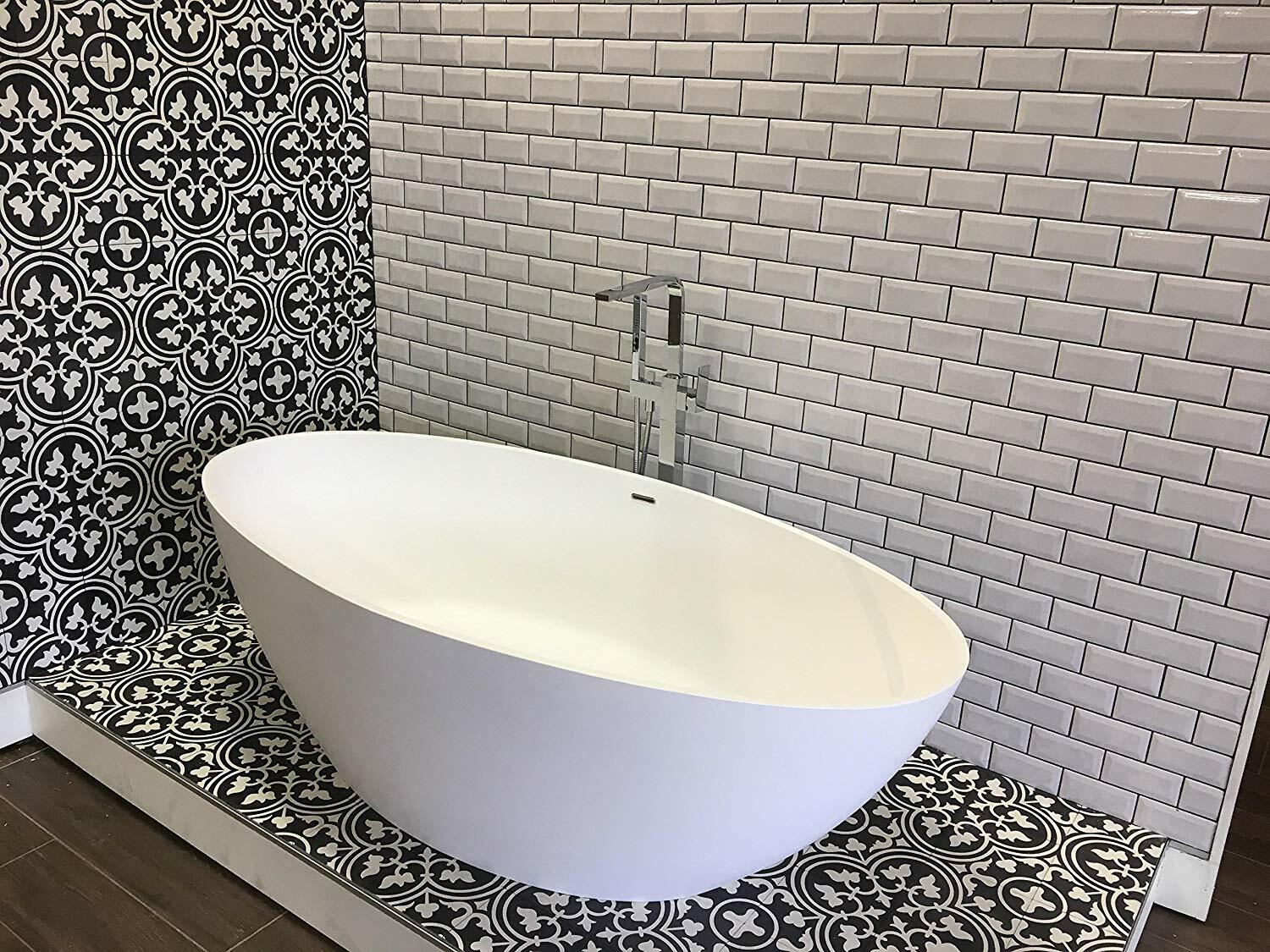 Flora Encaustic White Black 8×8 Honed Finish Genuine Cement Wall Tile Floor