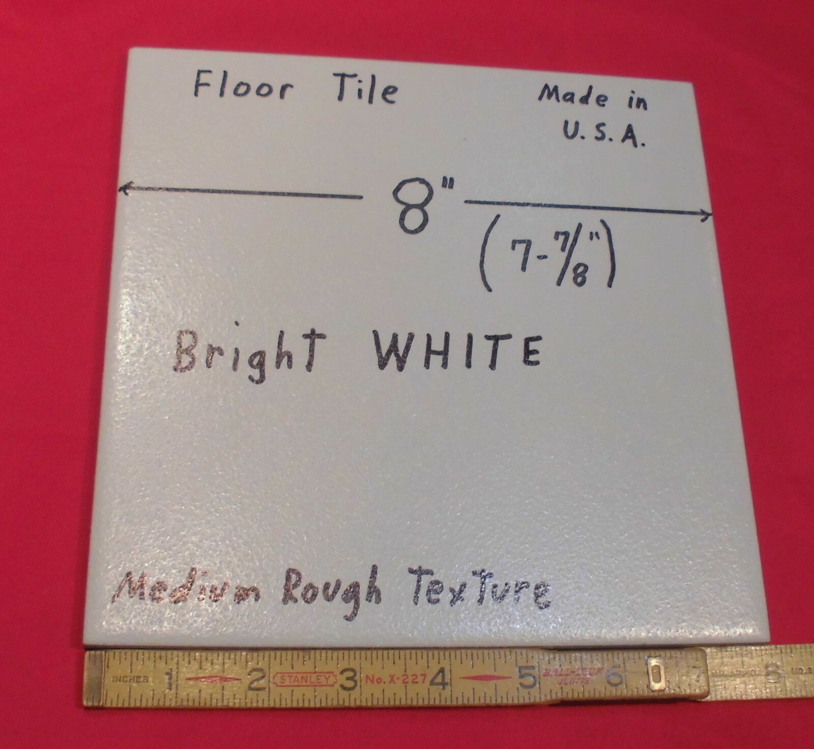 1 pc. *Bright White* Ceramic Floor Tile 8″ X 8″ Medium Textured: Made USA, NEW