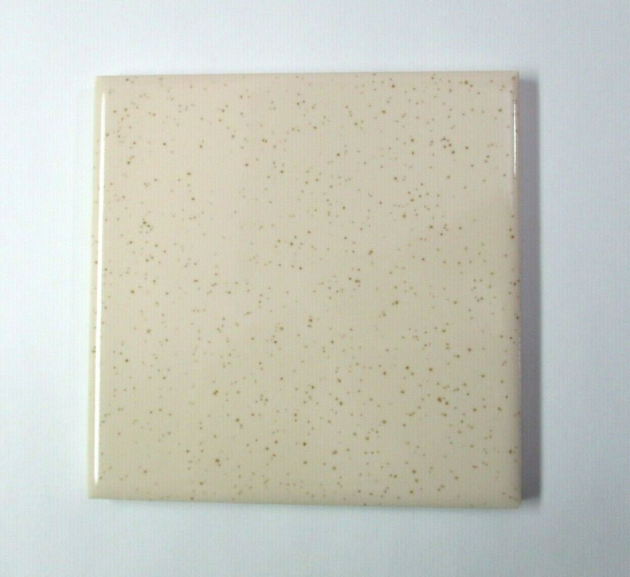 1 Tile Wheeling USA 4-3/8 Gloss Brown Specks Buckwheat on Beige Ceramic Wall MCM