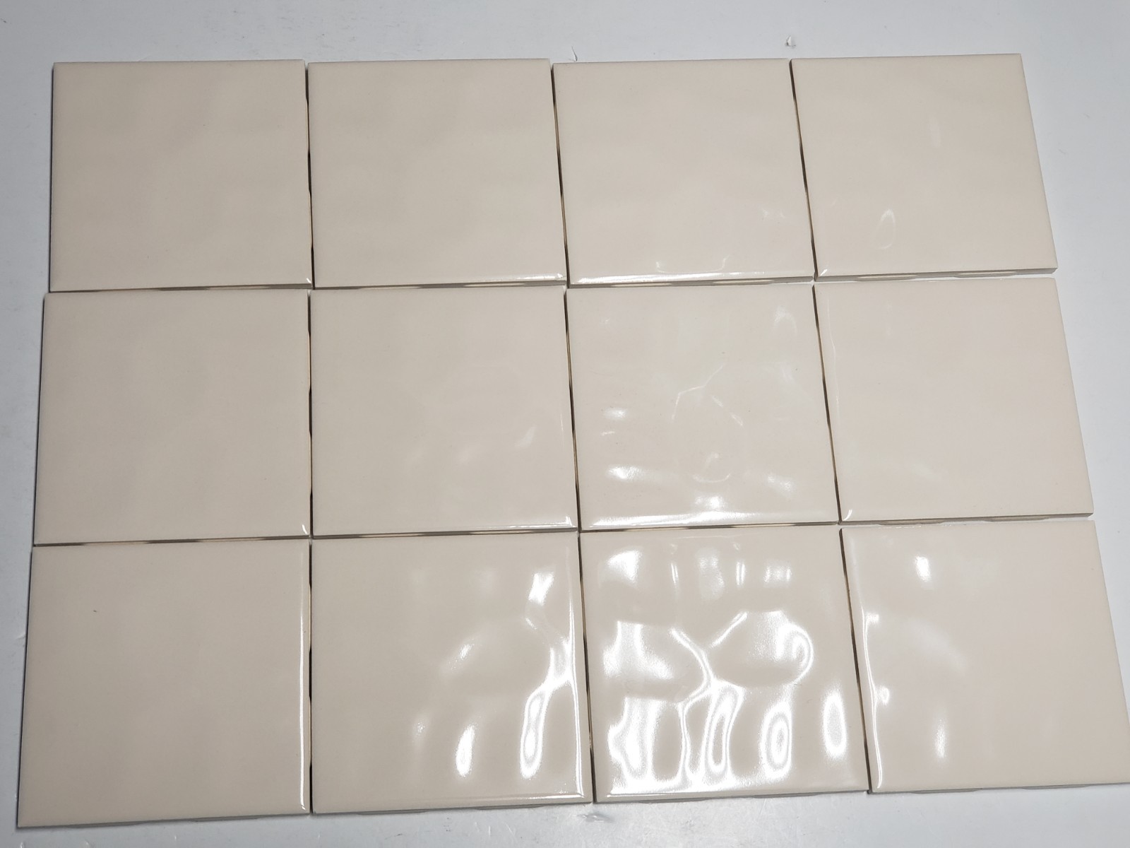 Vtg Lot 12 Huntington Pacific Ceramic Tiles Almond Glyce Gloss Wavy Ripple 4 1/4