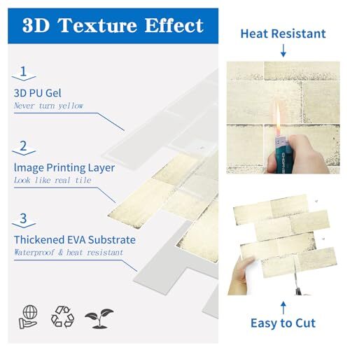 Eco-Friendly Peel & Stick Tiles – Grunge Beige Subway, 10 Sheets