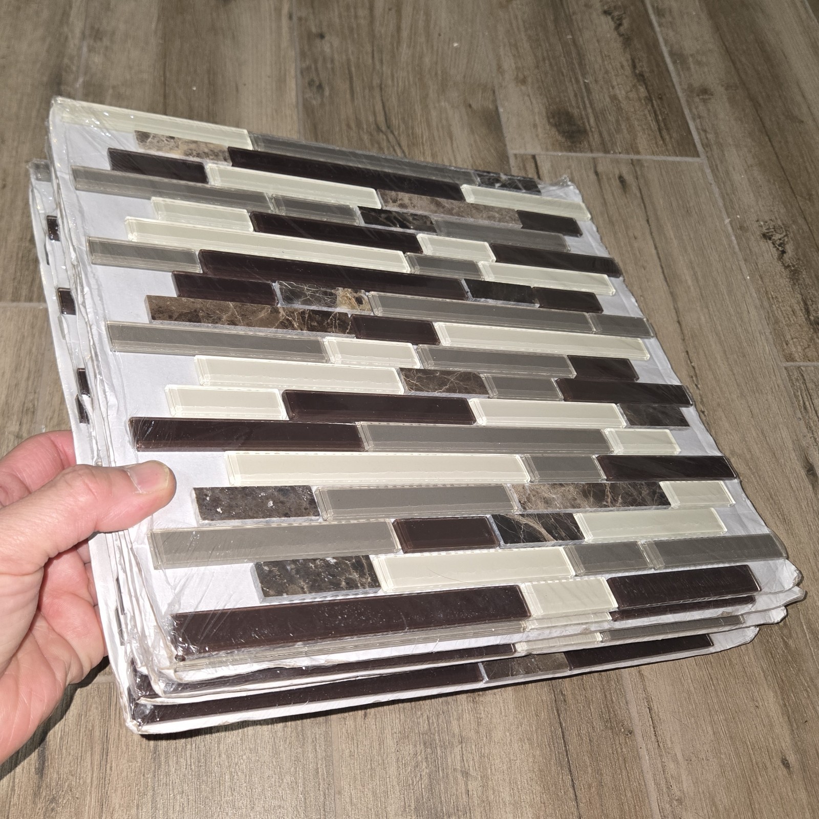 6 Sq Feet -American Olean Linear Mosaic Tile Glass Stone Black Brown Cream 12×13