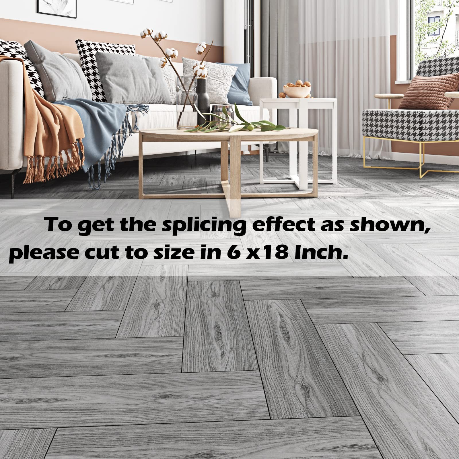 FunStick 6″x36″ Grey Wood Peel and Stick Floor Tile Box of 5 Tiles,