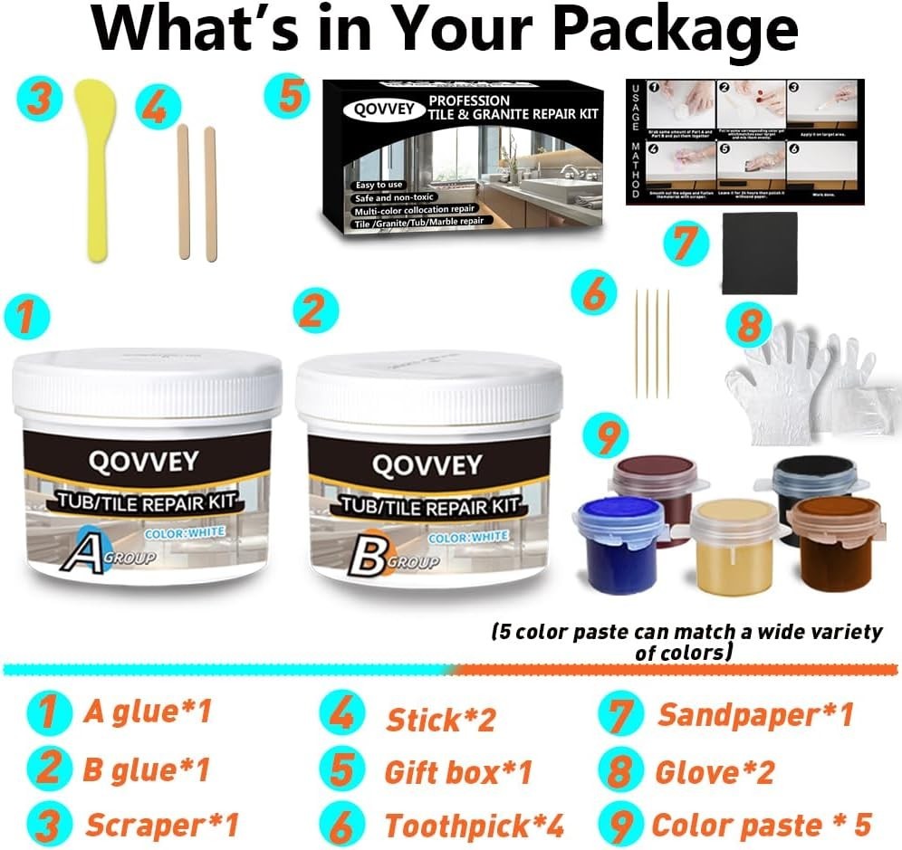 Tile Repair Kit & Granite Quartz Countertop Chip Repair Kit Color Match MarbleHI