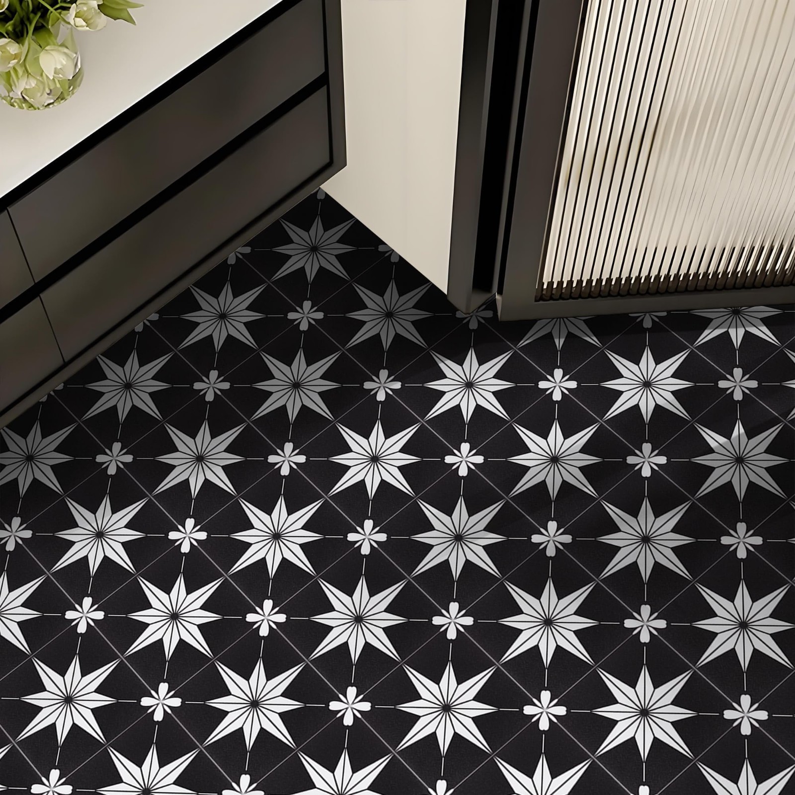 10Pcs 8″x8″ Black Peel and Stick Tiles – Easy DIY Removable Floor & Wall Decor