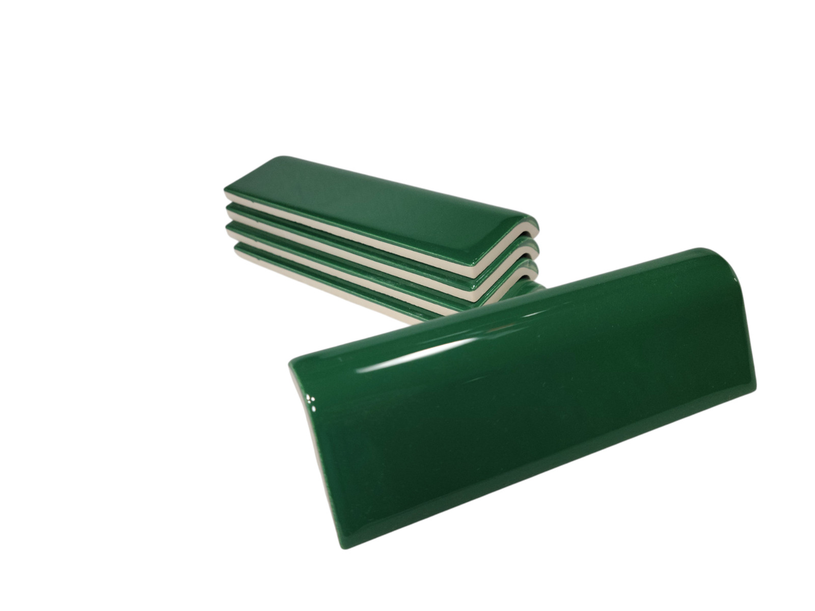 Emerald Green Ceramic Tile Mud Cap Subway Edge Trim Mudcap Mid Century Modern