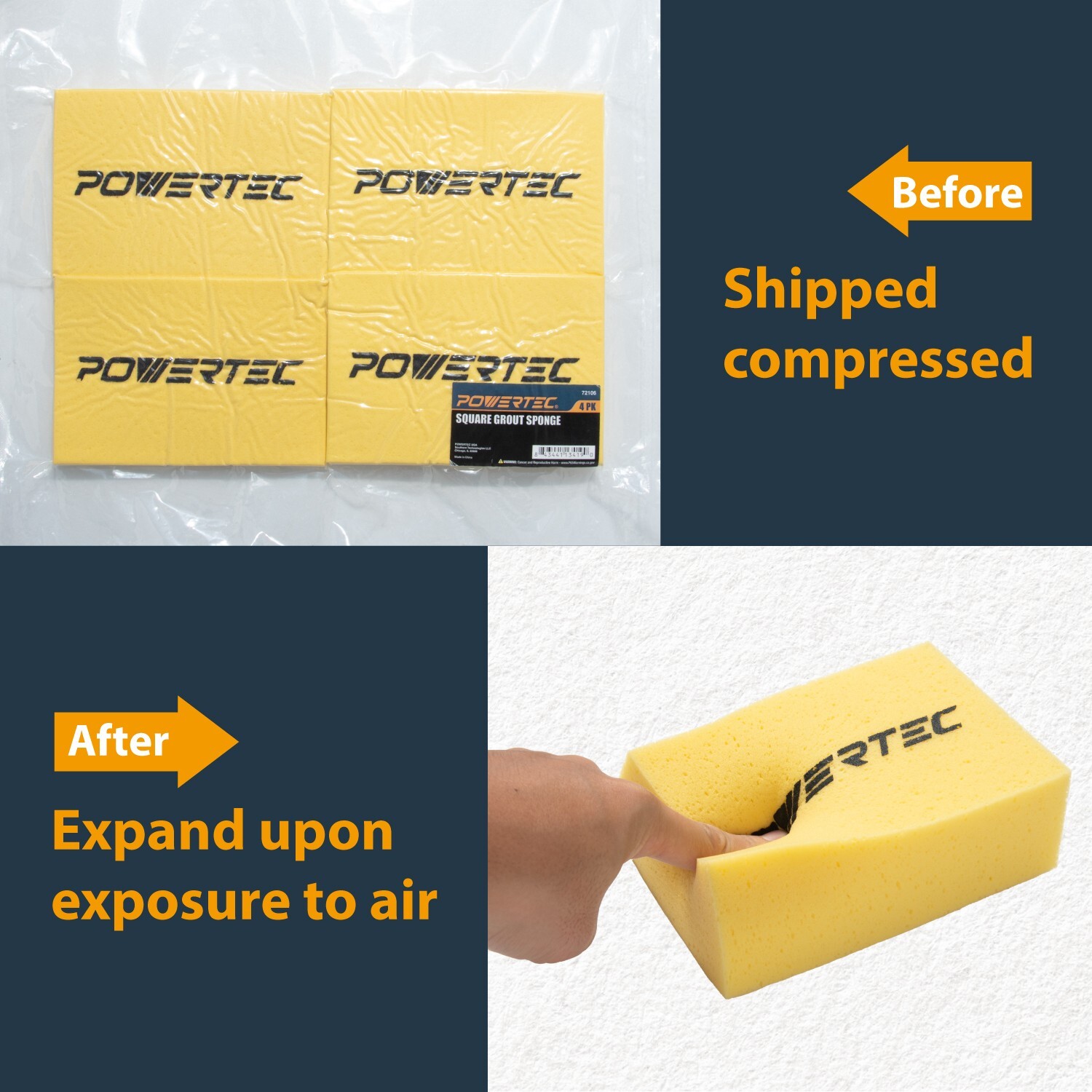 Large Square Grout Sponge – Professional Tile Grout Removal Cleaning Sponge, 4PK