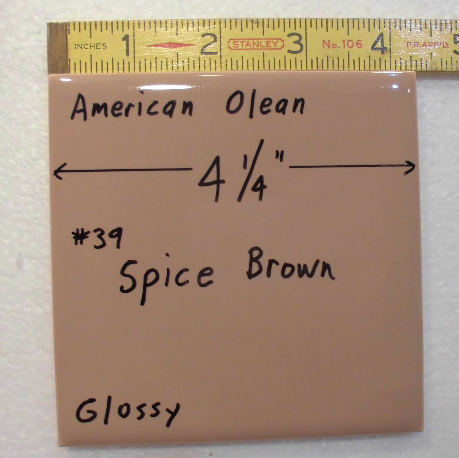 1 pc. Vintage *Spice Brown* Glossy Ceramic Tile; American Olean 4-1/4″ NOS