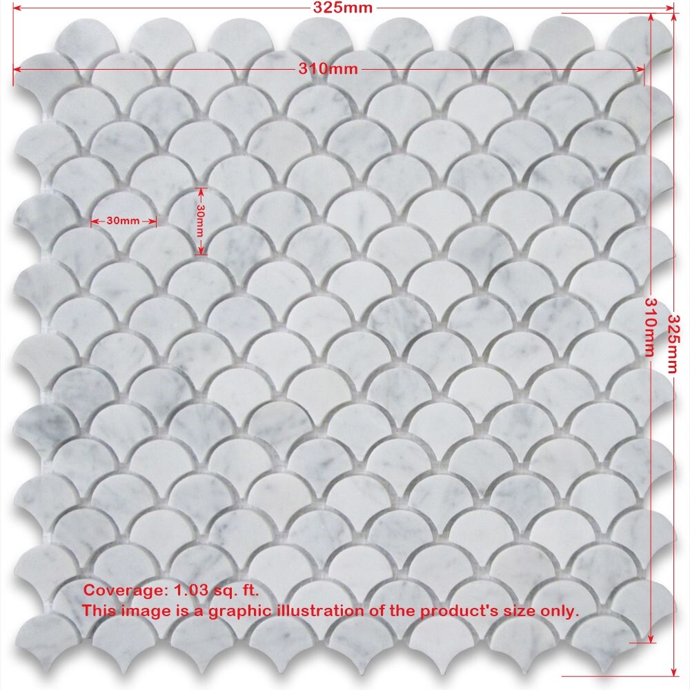 C992XP Carrara White Marble Fish Scale Dragon Scale Fan Mosaic Tile Polished