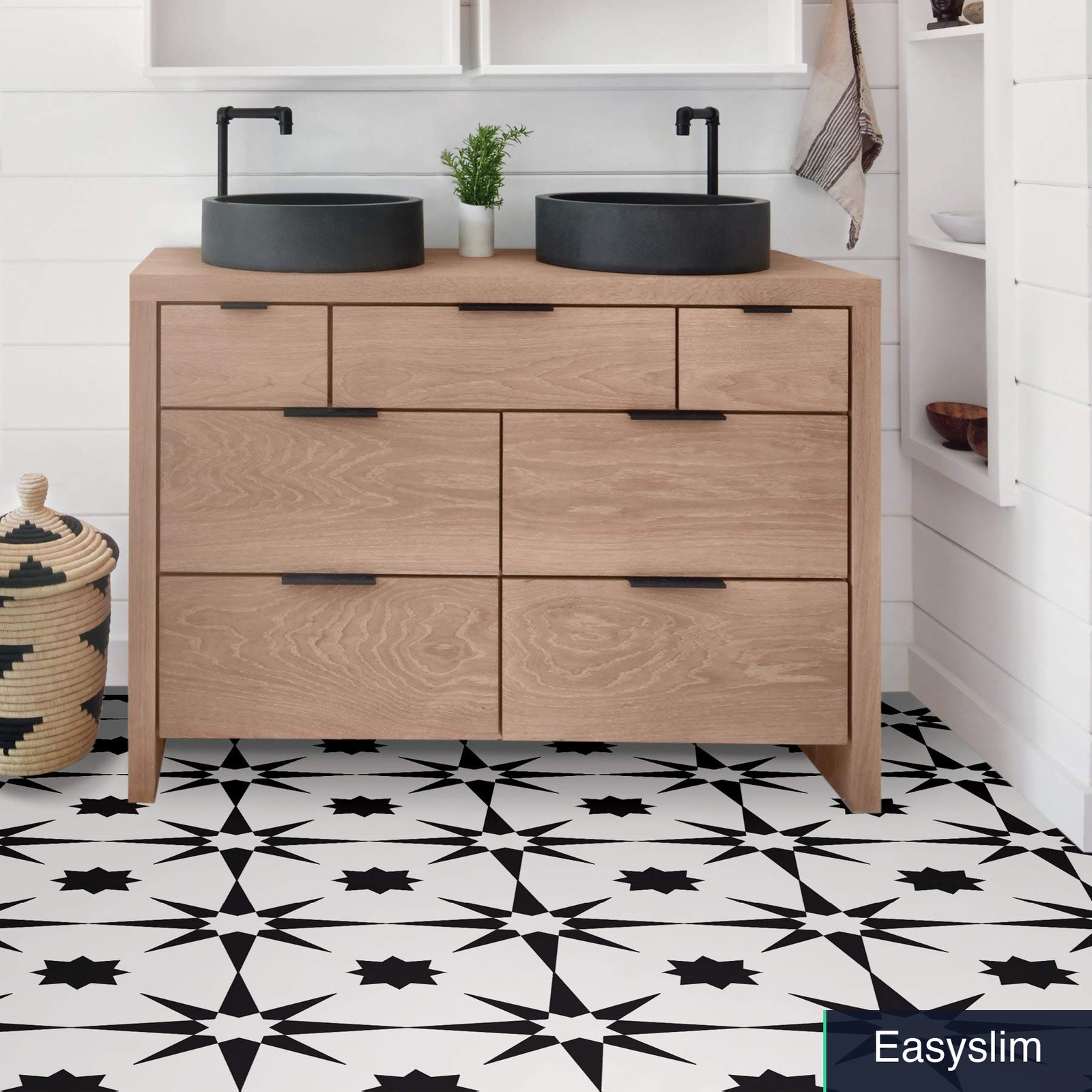 Black Peel and Stick Vinyl Floor Tiles 12×12 Geometric Pattern