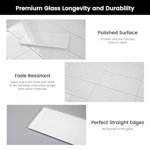 Peel and Stick White Glass Subway Tiles 3×6 for Kitchen Backsplash – 40 Pieces,