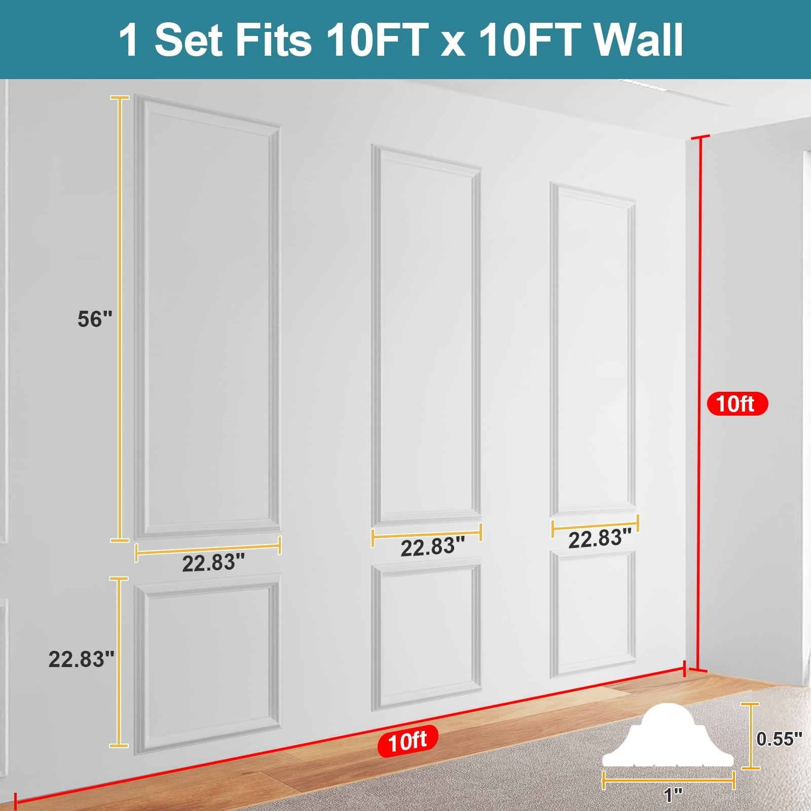 Precut Wainscoting Panels – Paintable Wall Molding Kit for Living Room & Kitchen