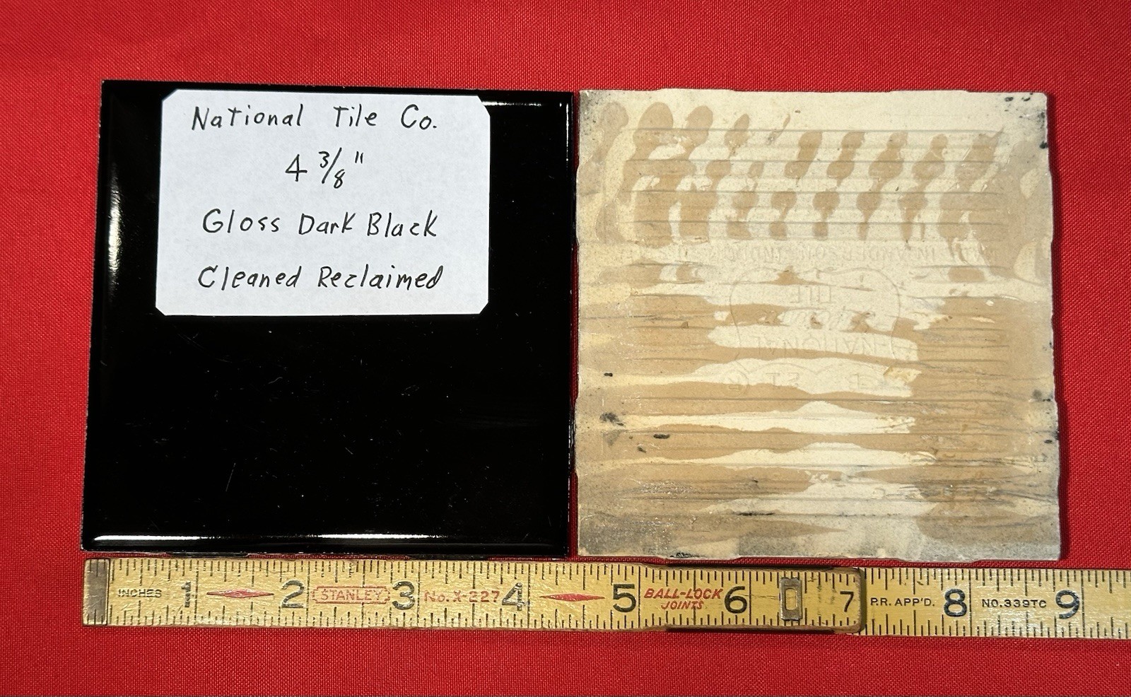 1 pc. Gloss Black: Reclaimed Ceramic Tile 4-3/8″ National Tile Co. Cleaned
