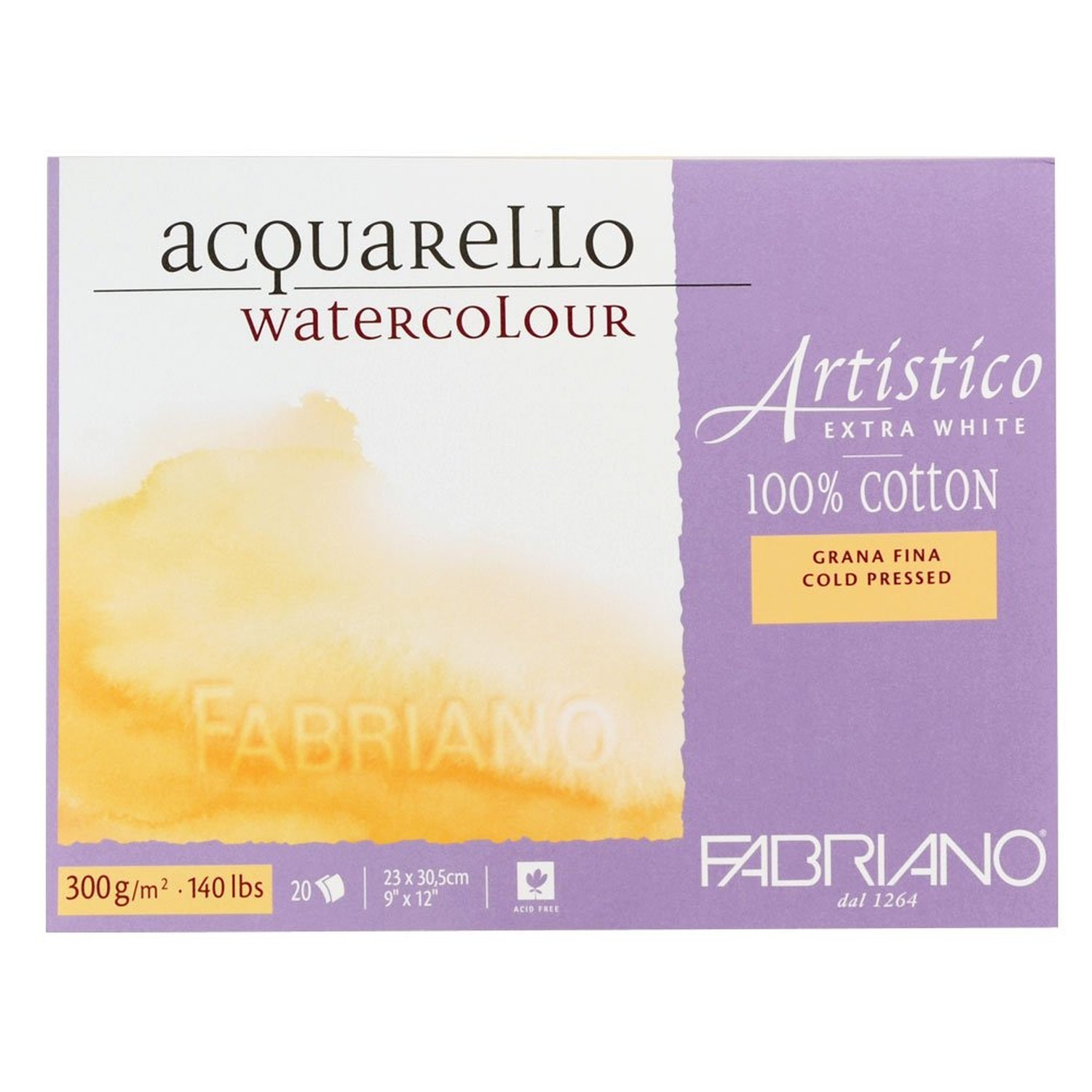 Fabriano Artistico 140 lb. Cold Press 20 Sheet Block 9×12″ – Extra White