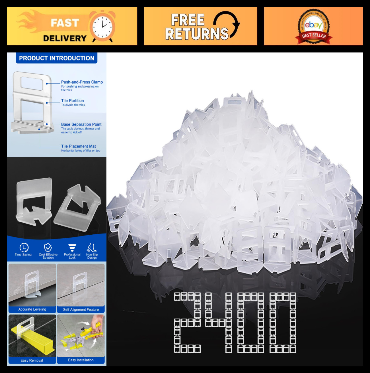 DIY Tile Leveling System Clips – 2400 Spacers for 1/8″ Ceramic & Stone Installat