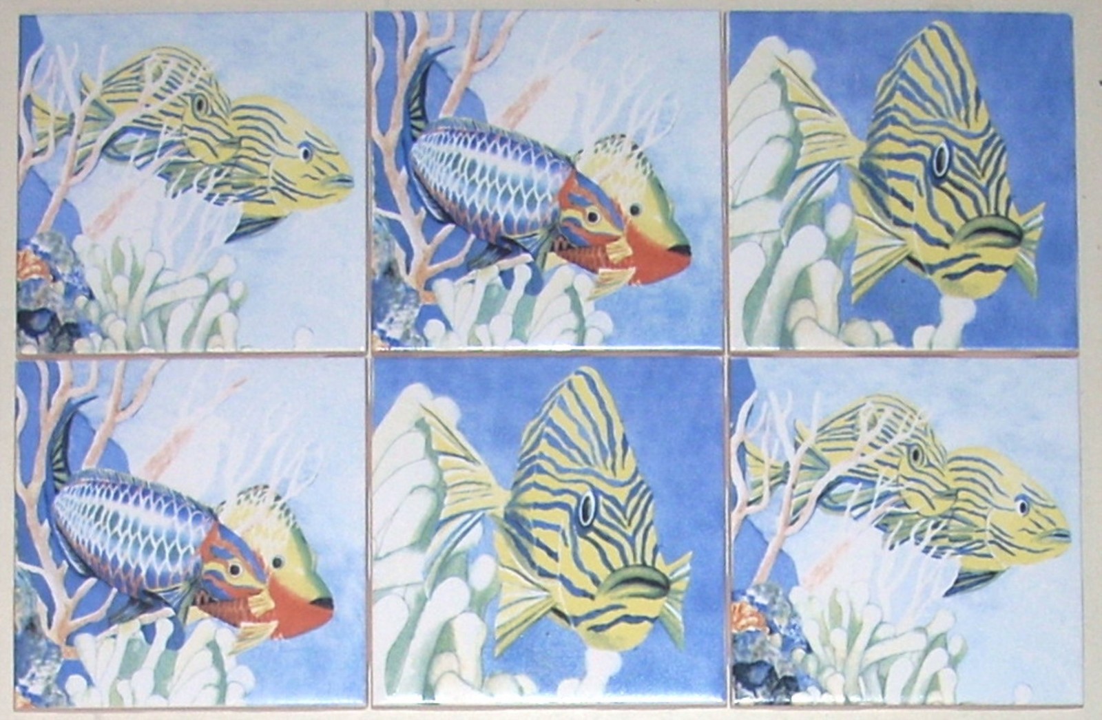 Tropical Fish Ceramic Tile Mural Accent Tiles 4.25″ x4.25″ Kiln Fired