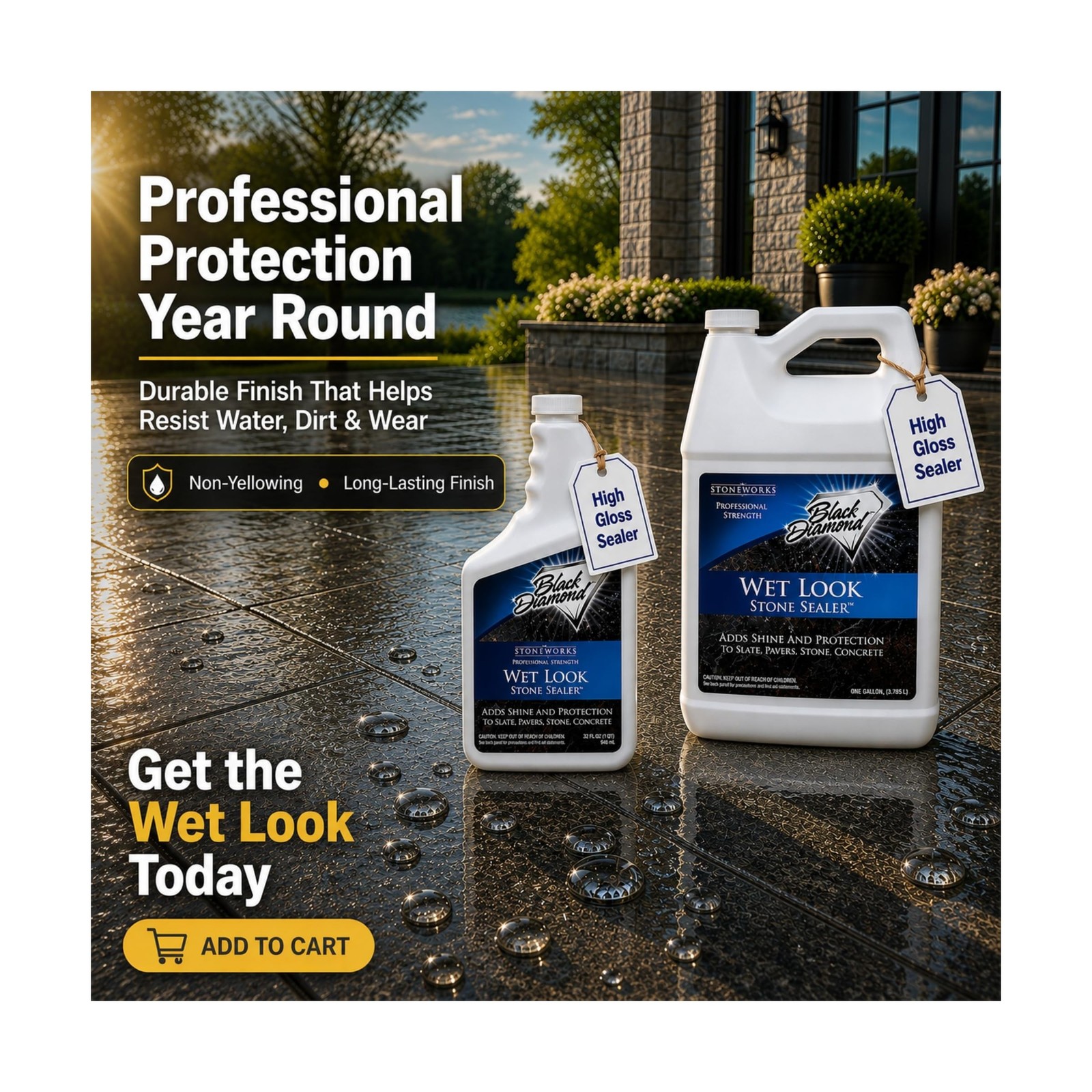 Wet Look Stone & Concrete Sealer, High Gloss for Pavers & Patios, 1 Gallon | …