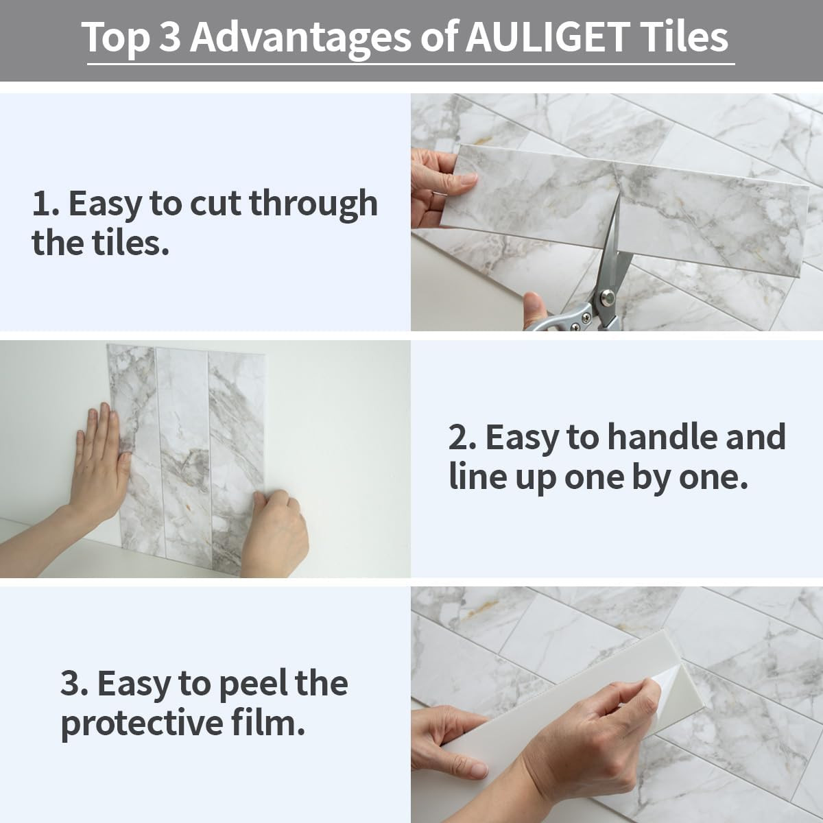 40-Piece Polished White Marble Peel and Stick Backsplash Wall Tiles, 3″
