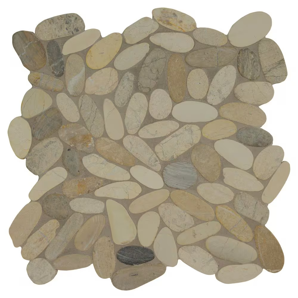 Sliced Pebble Truffle 12 In. X 12 In. X 0.38 In. Tumbled Marble Mesh-Mounted Mos