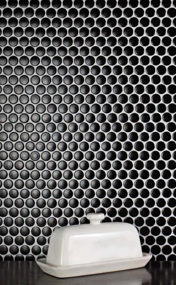 3/4 x 3/4 Penny Round Black 4×4 Porcelain Mosaic Wall Floor (SAMPLE SWATCH)