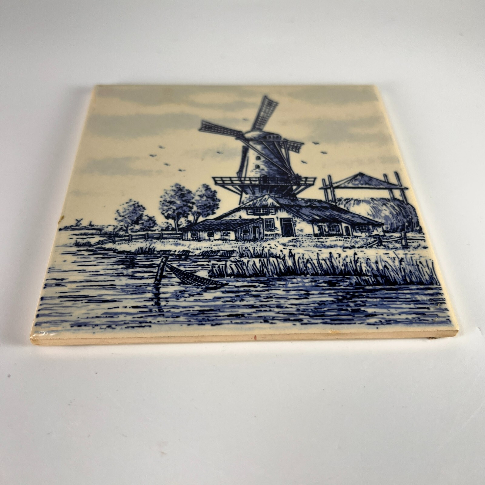 Vtg Villeroy & Boch Joa Tile Delft Blue Hand Painted Dutch Windmill