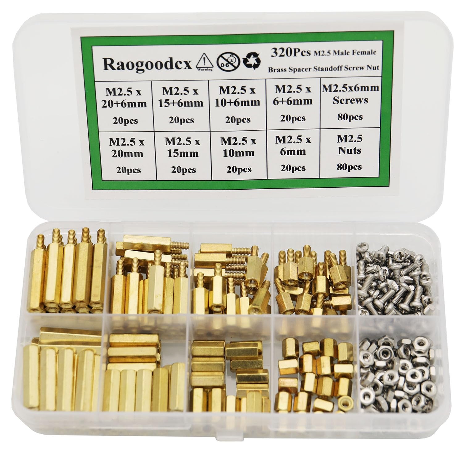 Raogoodcx 320Pcs M2.5 Male Female Brass 6 mm, 10 15 20
