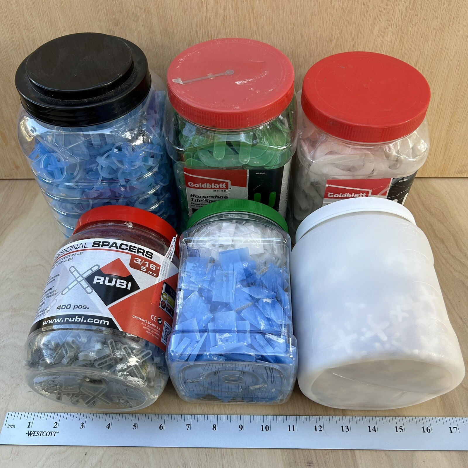 Lot Of 11 Different Styles Of Tile Spacers – 3/16”, 1/8”, 1/16” 3000 + Spacers