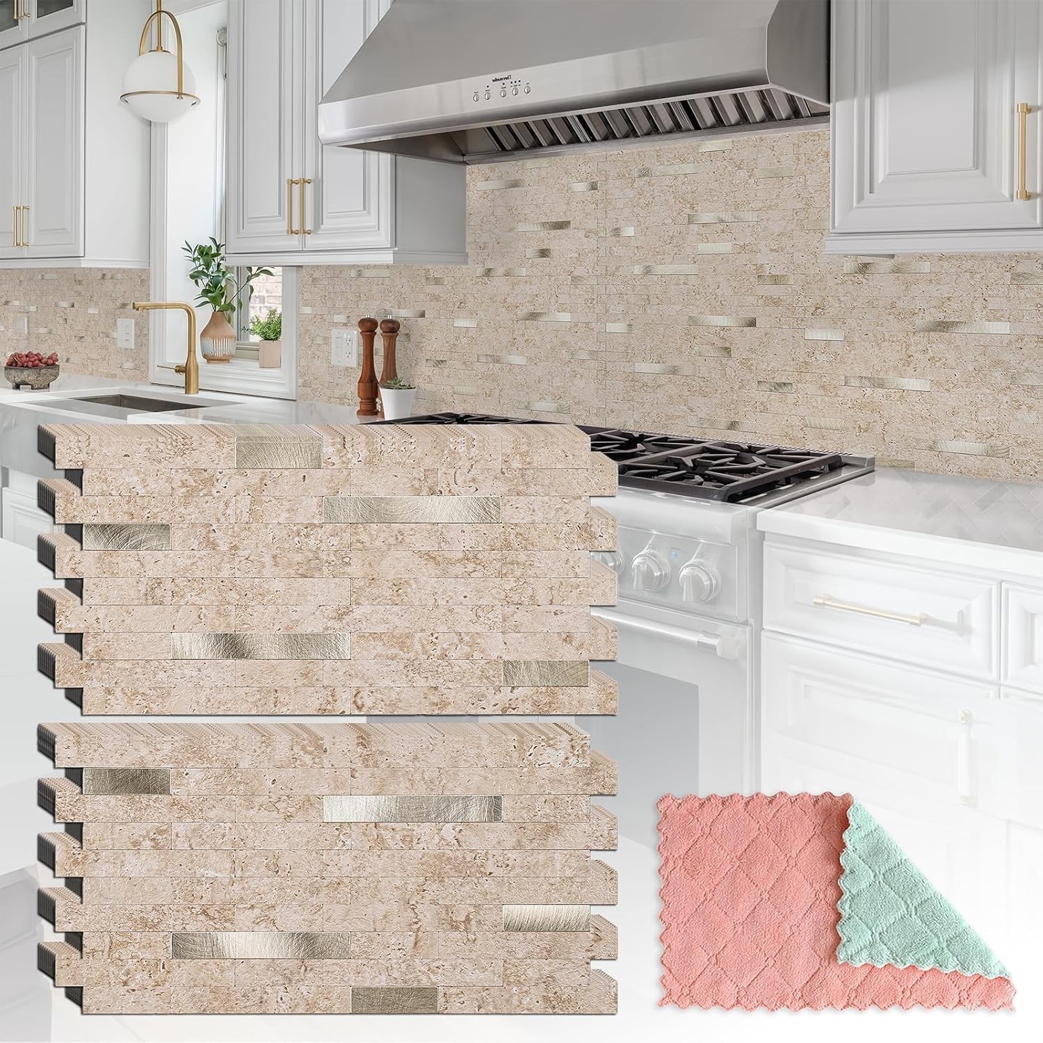 20 Sheets Peel and Stick Backsplash for Kitchen, 2026 Upgraded Classic Traver…
