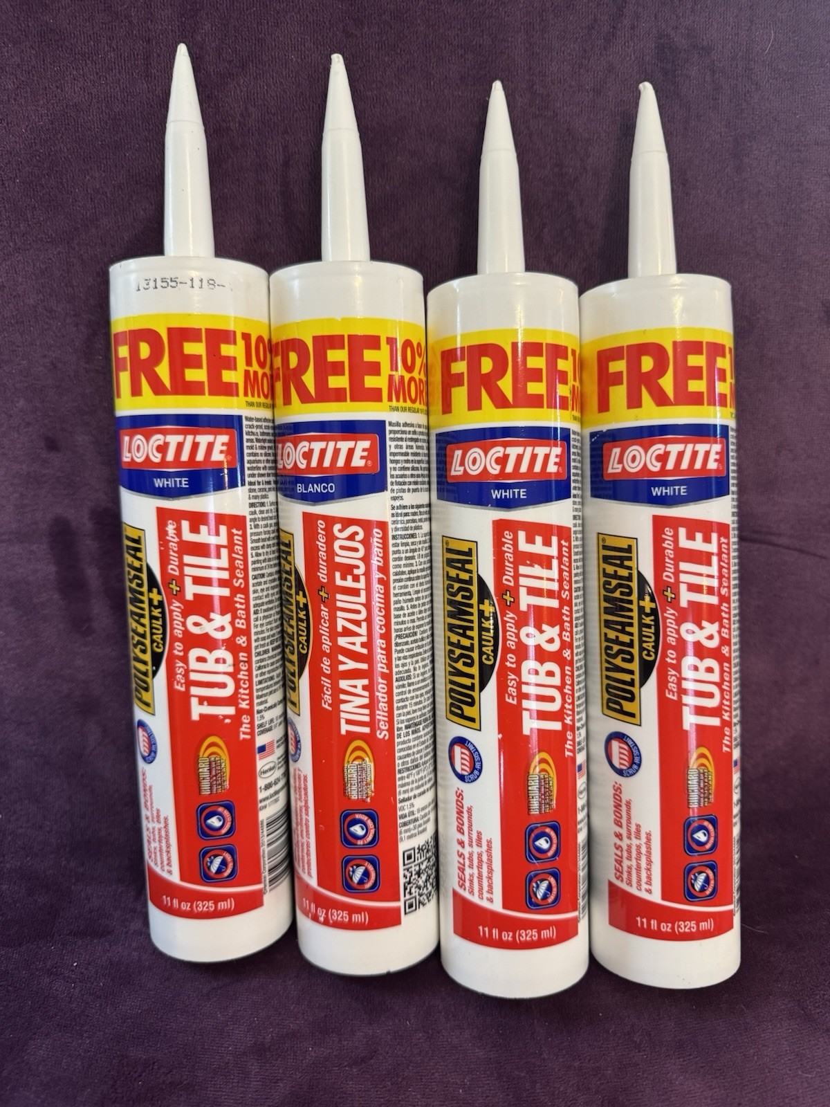 Lot Of 4 Loctite Tub & Tile 11 fl oz White Polyseamseal Watertight Fight Mold
