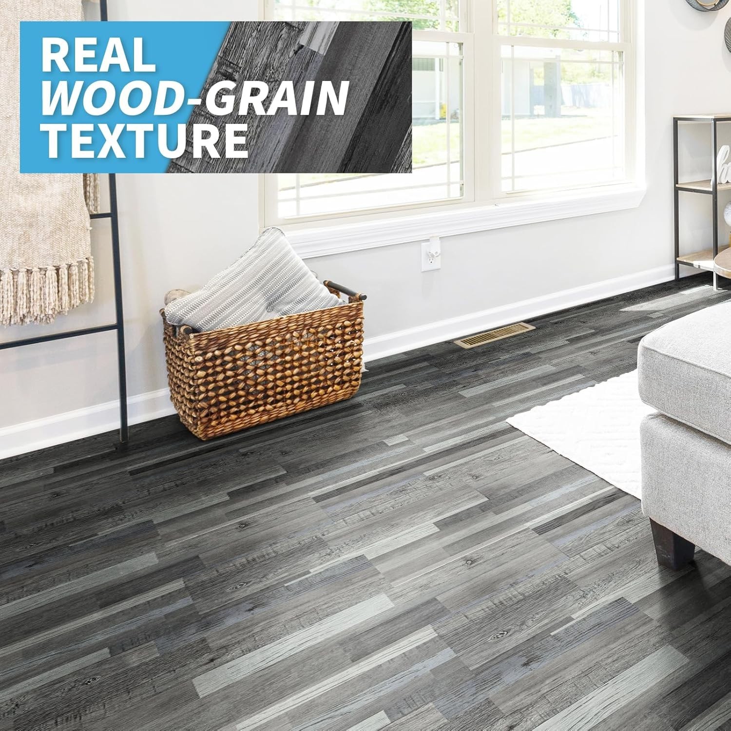 Peel and Stick Vinyl Plank Flooring Tiles in Grey Wood Look