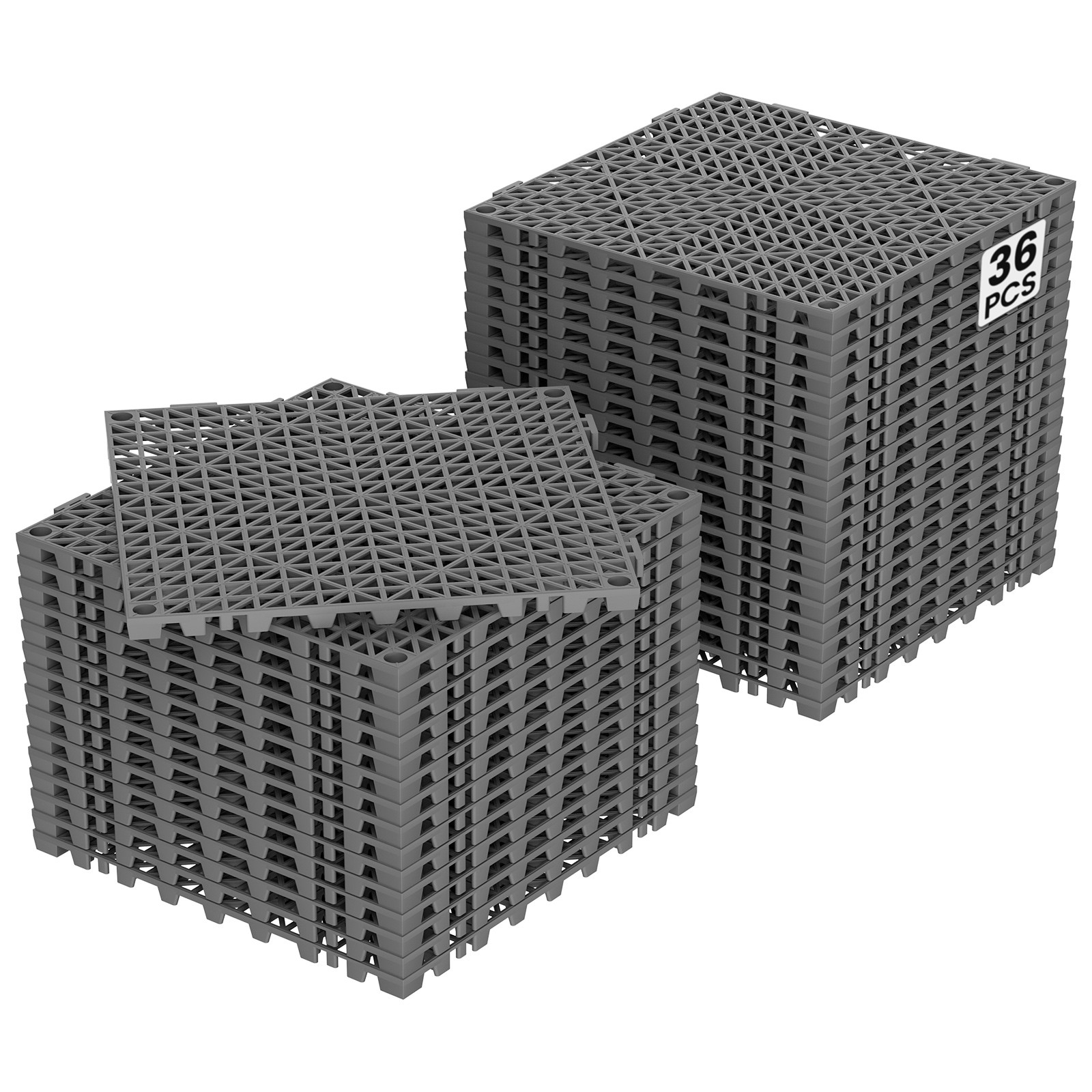 24/36/50 Pcs 12″x12″ PVC Interlocking Garage Floor Tiles Vented Water Drainage