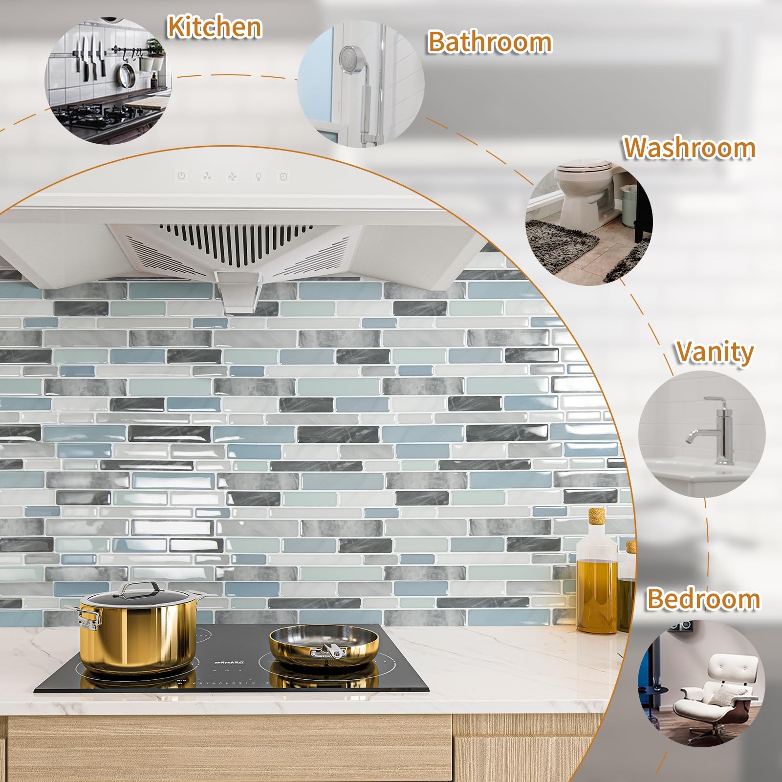 10-Sheet Peel and Stick Backsplash Tile for Kitchen, Back Splash Stick On Blue