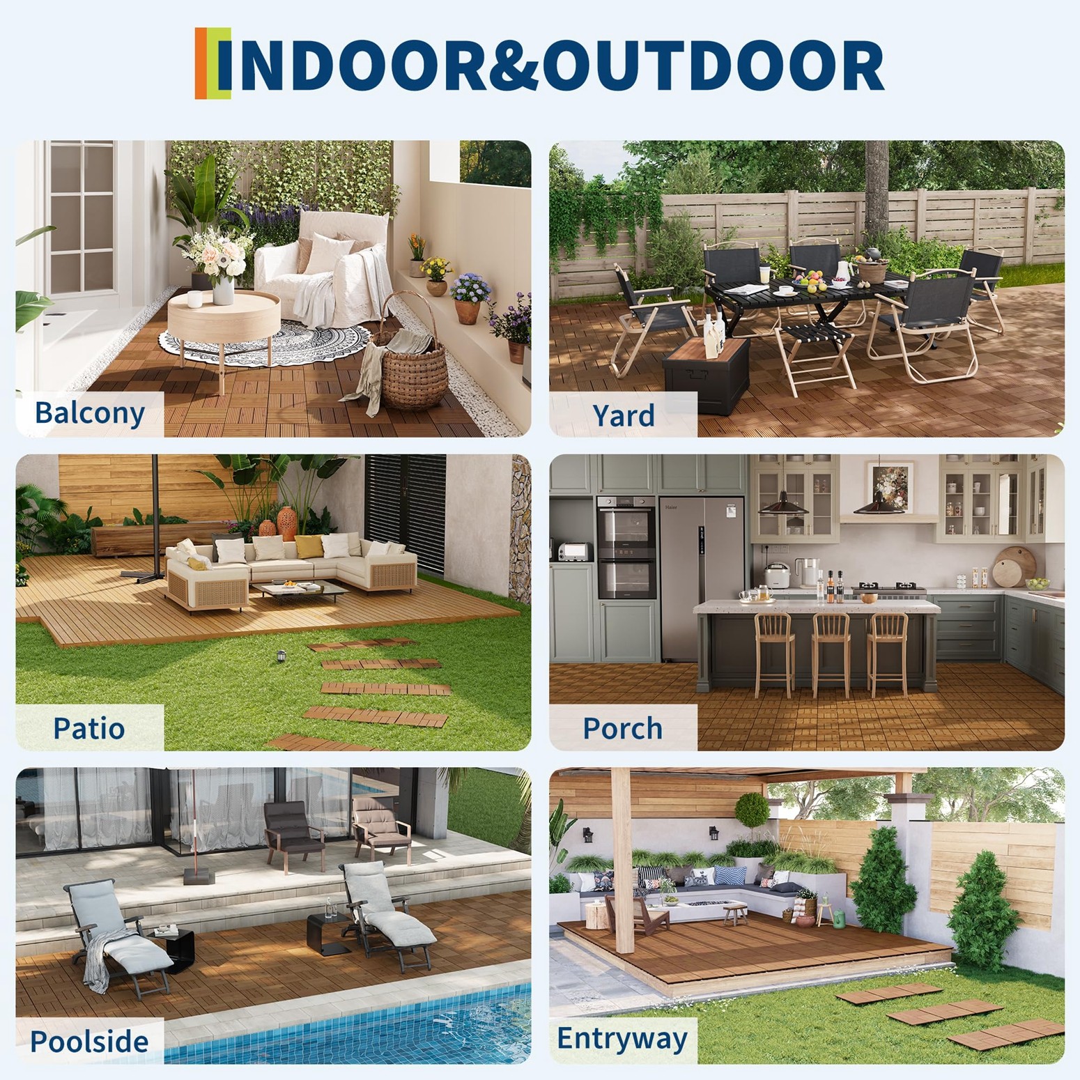 GRAVEE 22Pcs Acacia Wood Deck Tile 12″x12″ Outdoor Indoor Interlocking Flooring