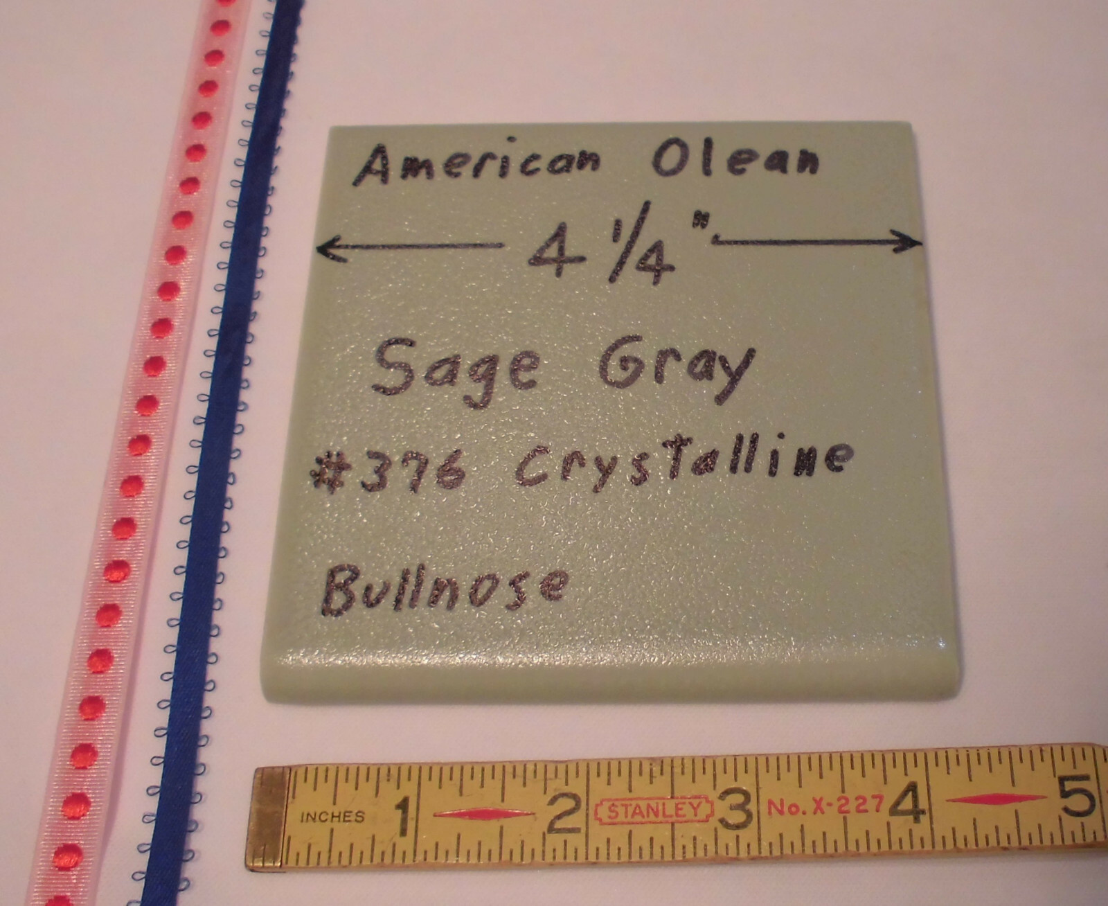 1 pc. *Sage Gray-Green* Crystalline Ceramic Bullnose Tile 4-1/4” American Olean