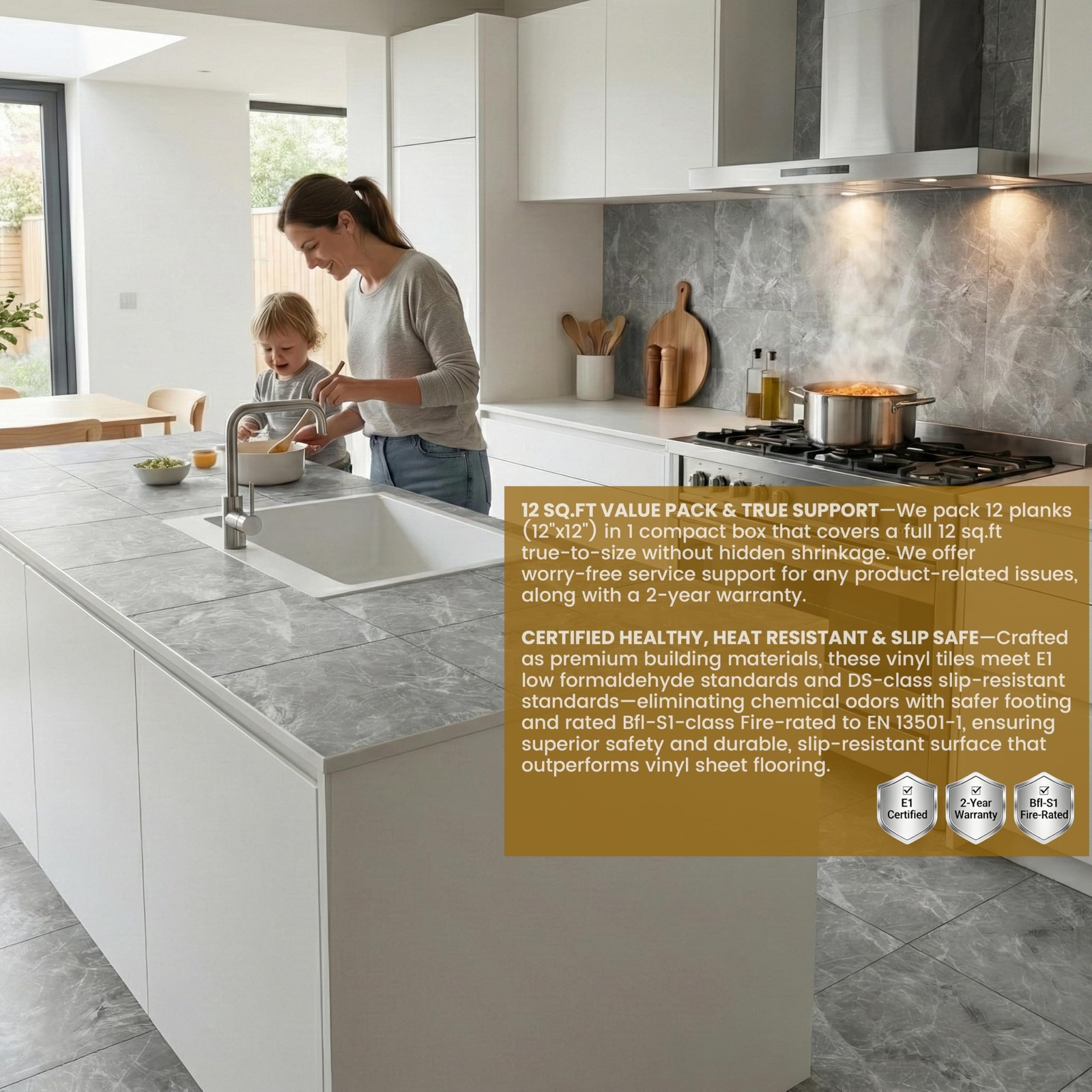 Peel and Stick Floor Tiles, 12 Sq.Ft Waterproof Vinyl Flooring, 1.8mm Thick C…