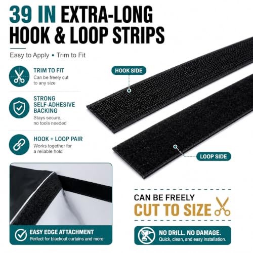 100% Blackout Curtains for Bedroom, Blackout Blinds No Drill with 57″W x 39″H