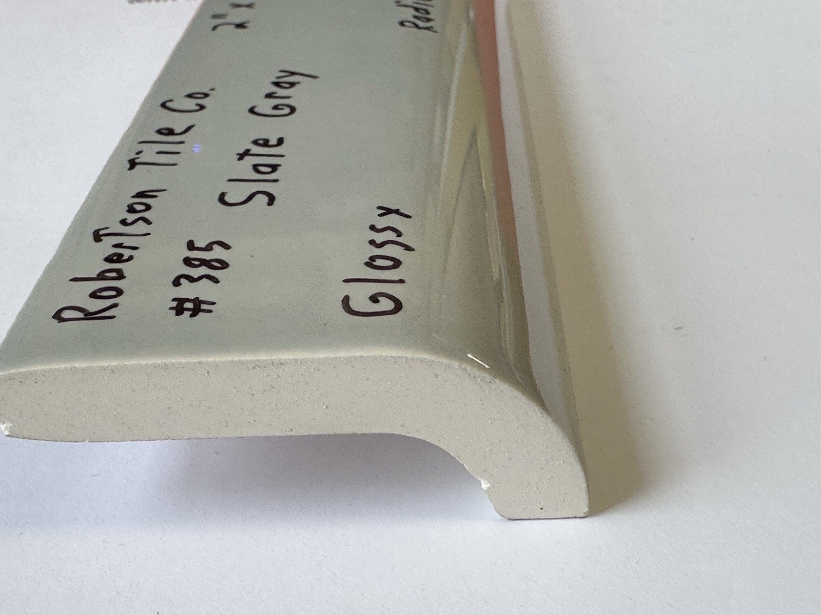 1 pc. Vintage *Slate Gray* Ceramic Tile; 2″ X 6″ Radius Bullnose: by Robertson