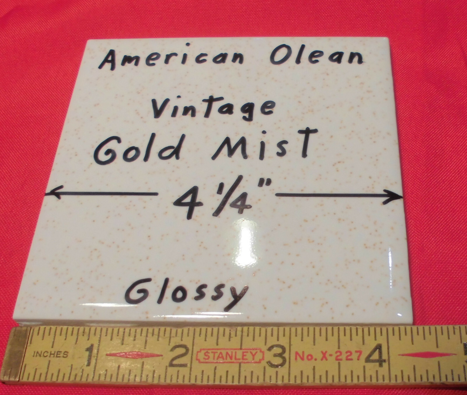 1 pc. Vintage *Gold Mist* Glossy Ceramic Tile #48 by American Olean 4-1/4″ NOS